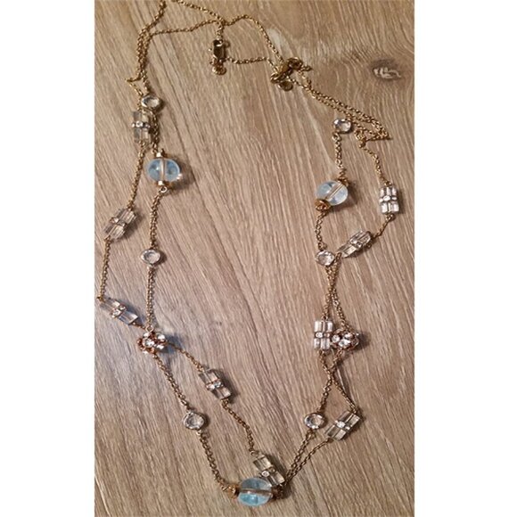 𝅺Bundle lot 2 J.crew gold tone long chain station necklaces trendy layered look - Picture 3 of 4